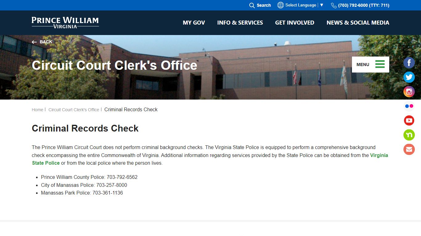 Criminal Records Check - Prince William County, Virginia